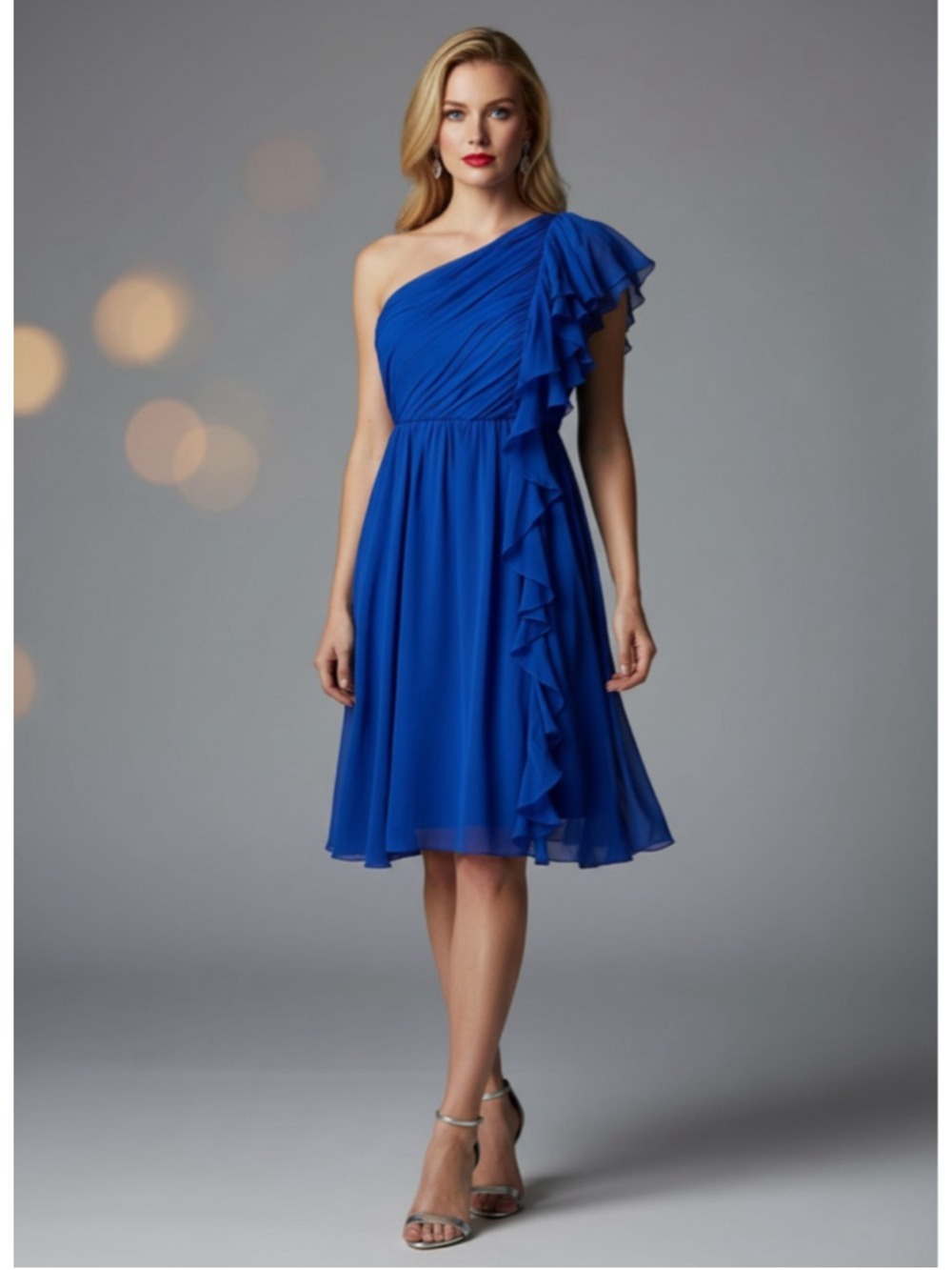 Kurt Thomas by Saks Fifth Avenue Elegant One Shoulder Silk Dress Size 4 Blue NWT